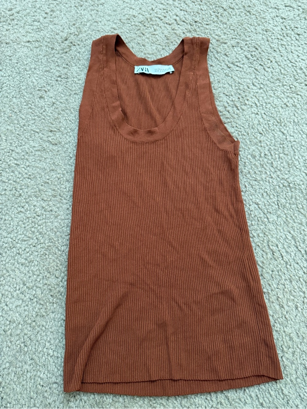 Zara Rust Ribbed Scoop Neck Tank
